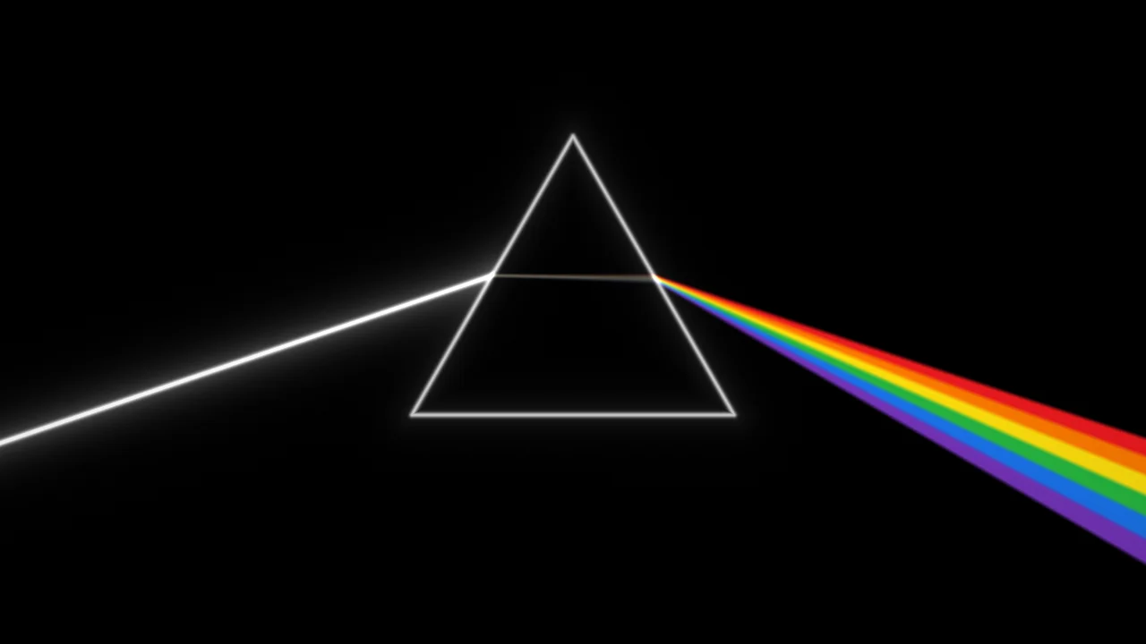 Effetto Prisma: un raggio di luce bianca attraversa un prisma triangolare e ne esce come un arcobaleno